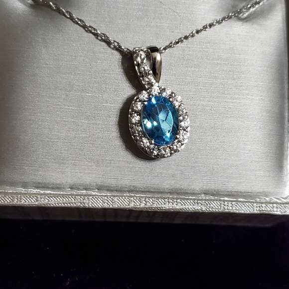 Zales Sterling Silver Blue Topaz w/white Sapphires Ring and Necklace set.  SZ 7 - Picture 13 of 13